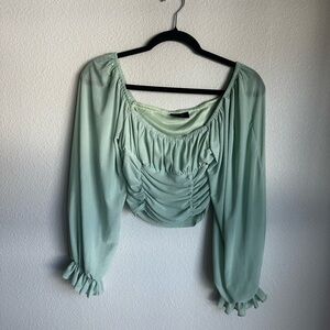 Elegant Mint Green Ruched Crop Top